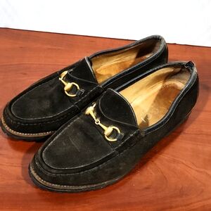 Vintage GUCCI Men's Black Suede Horse Bit Loafers